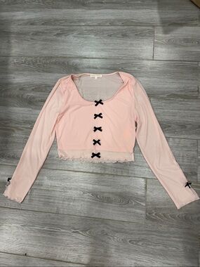 Sugar Moon Delicate Pink Bow-Accent Crop Top - Women XL Junior